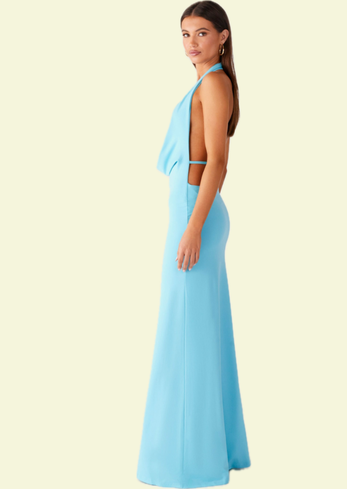 Aqua Cowl Halter Maxi Dress - Pineloue