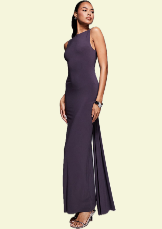 Plum Open Back Maxi Dress - Pineloue