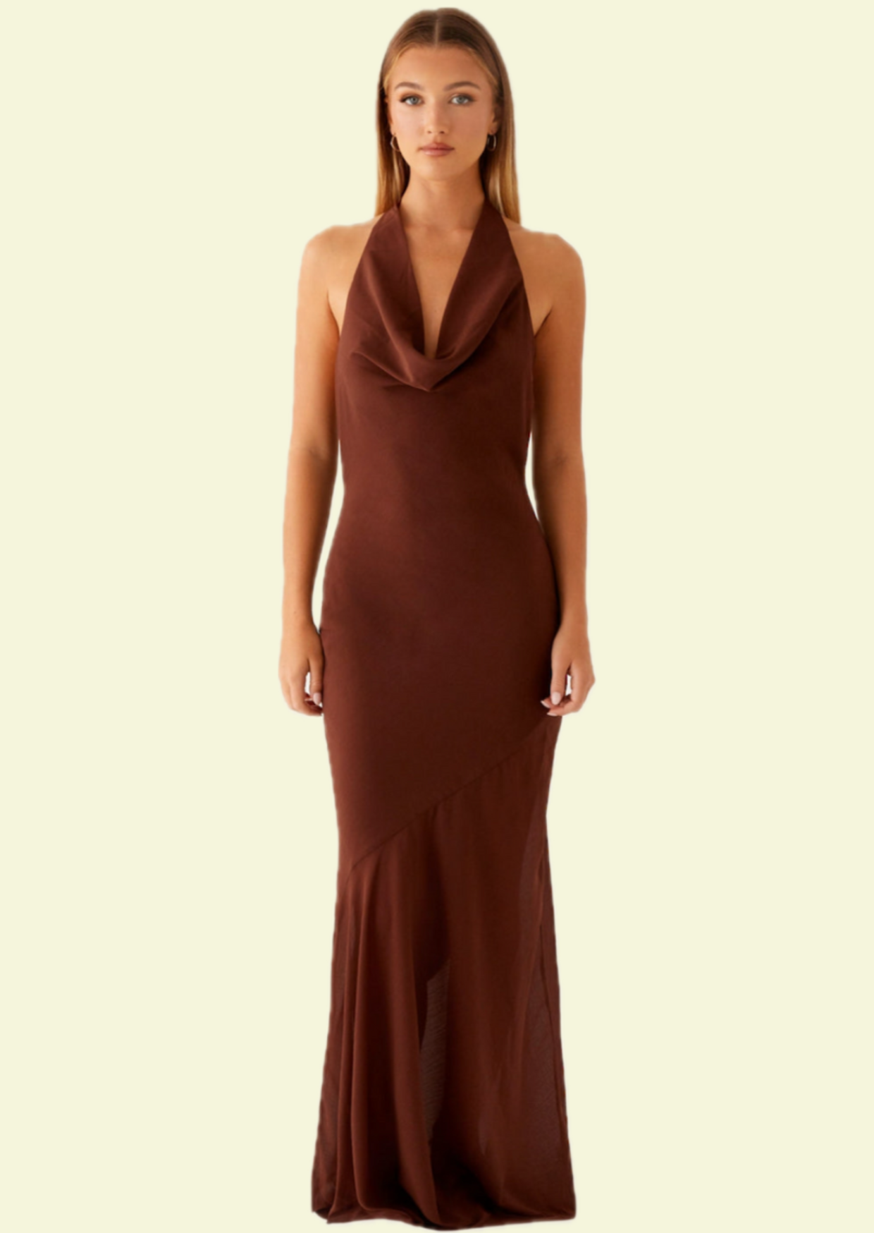 Brown Halter Maxi Dress - Pineloue