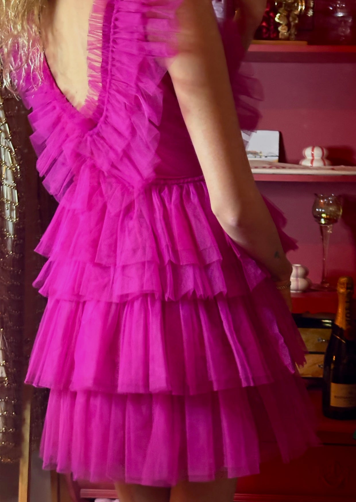 Fuchsia Tulle Dress achterkant