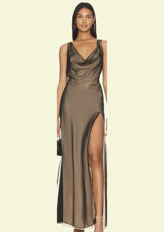 Smoke Chiffon Cowl Maxi Dress - Pineloue