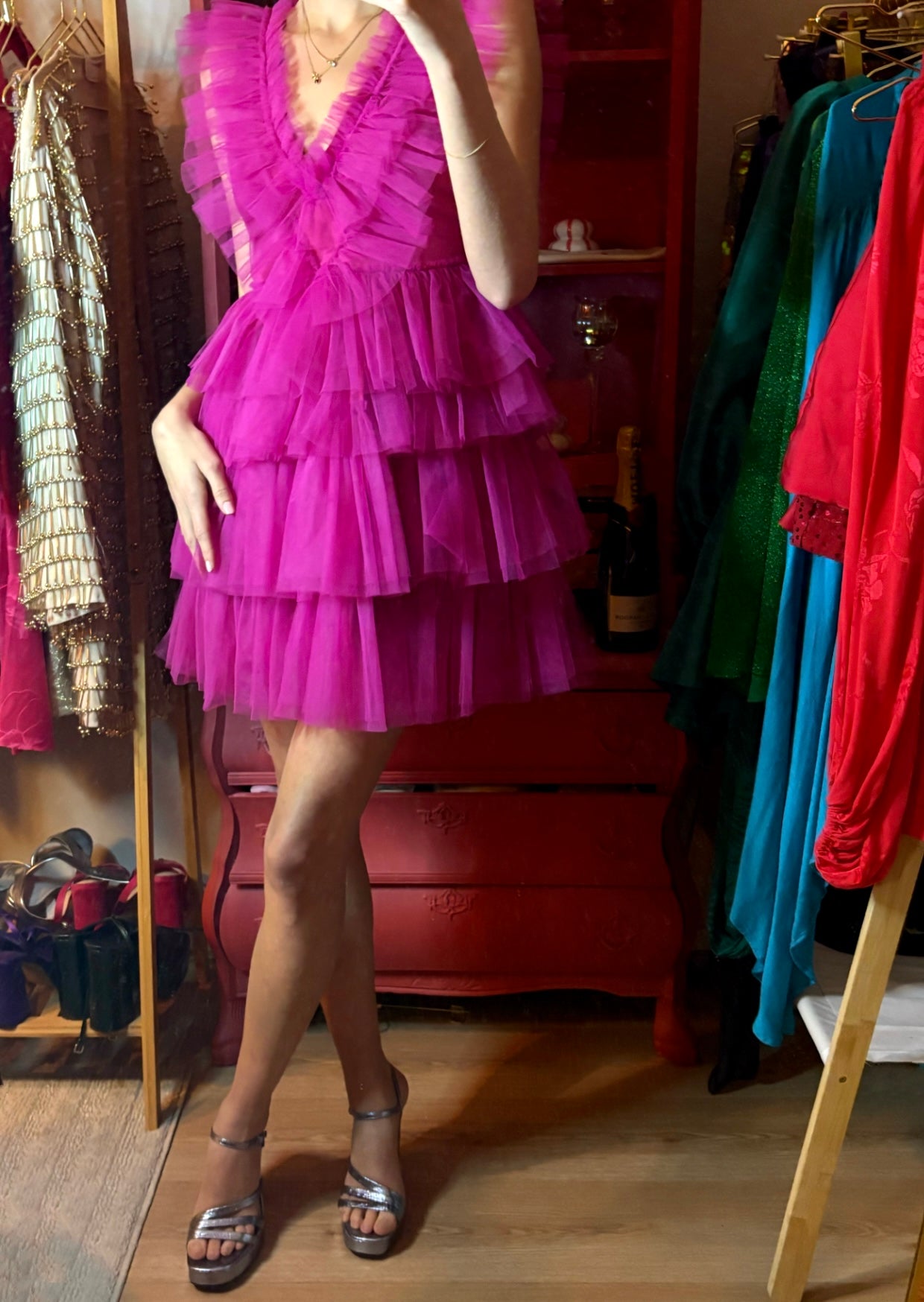 Fuchsia Tulle Dress vooraanzicht 