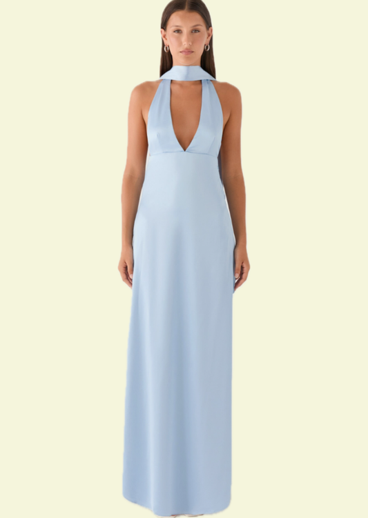 Powder Blue Open Back Maxi Dress - Pineloue