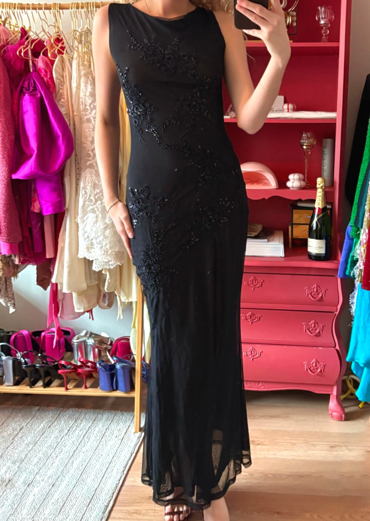 Embroidered Mesh Maxi Dress - Pineloue