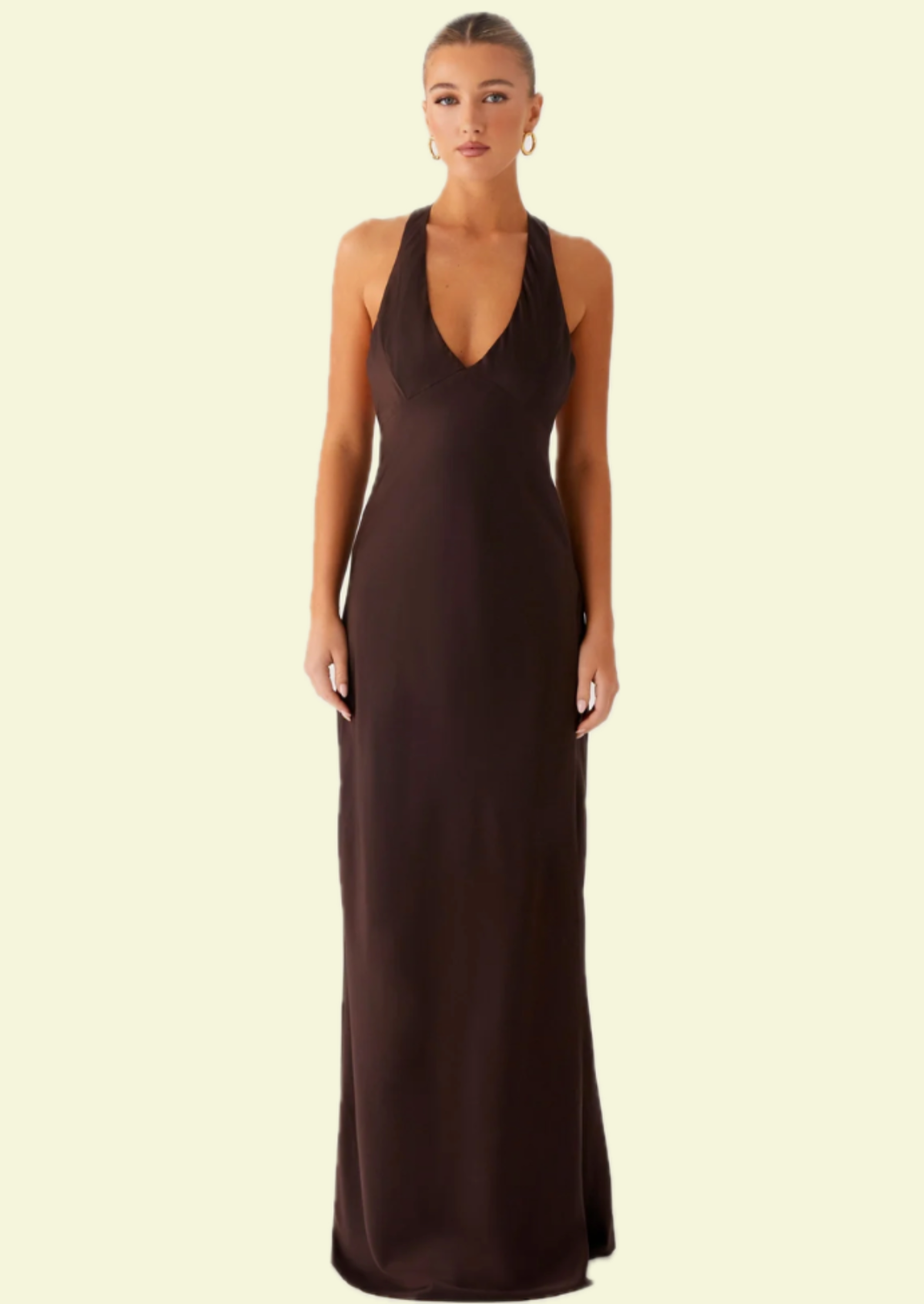 Chocolate Halter Maxi Dress - Pineloue