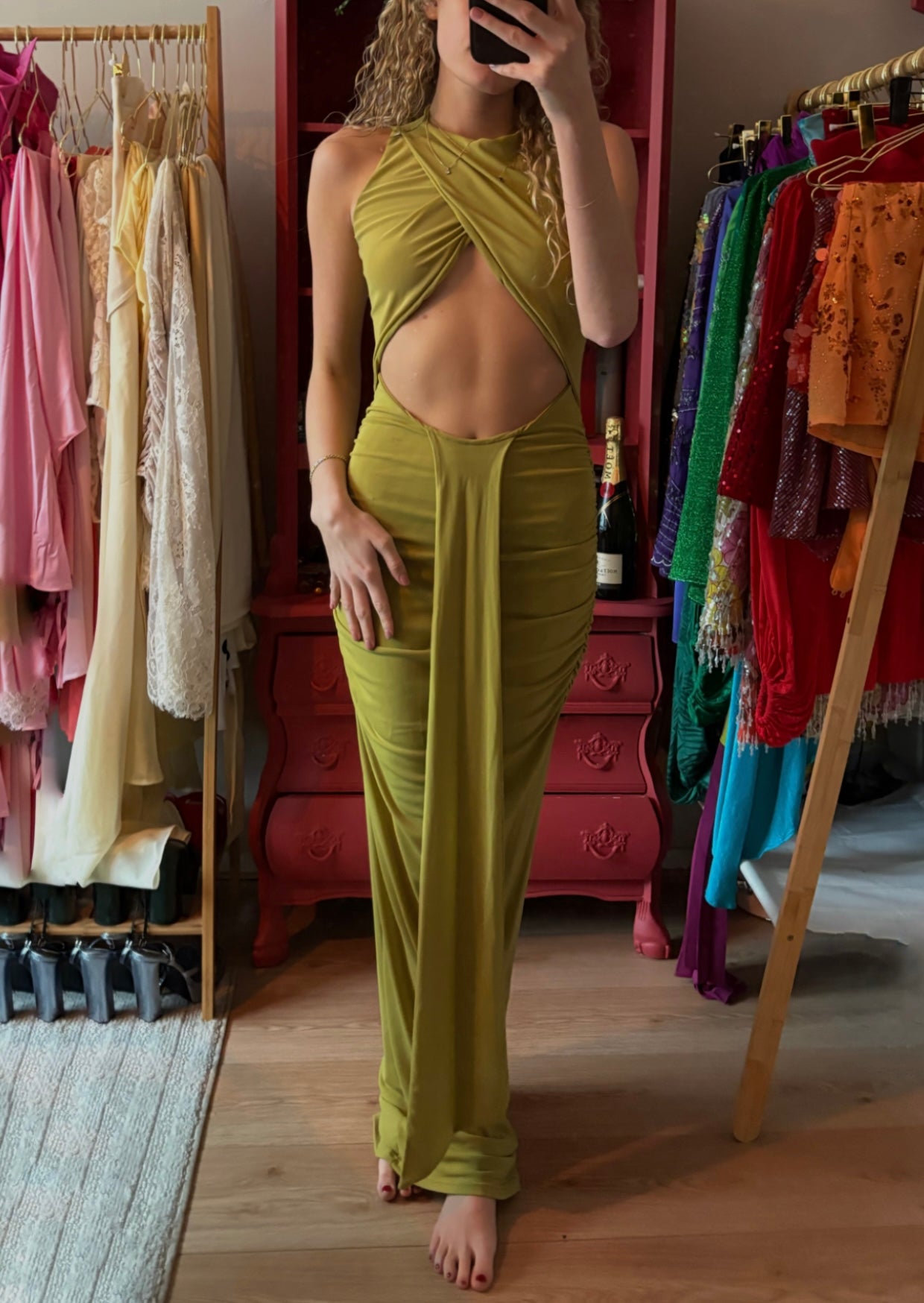 Lime Cut-Out Maxi Dress - Pineloue