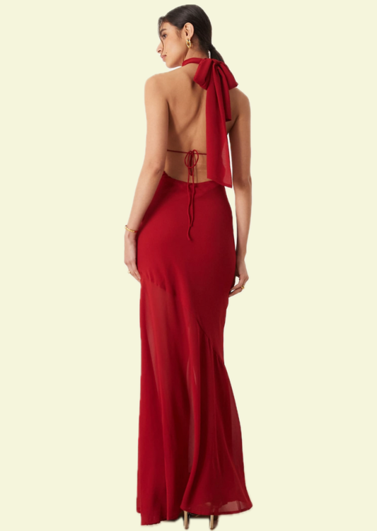 Bordeaux Halter Maxi Dress - Pineloue